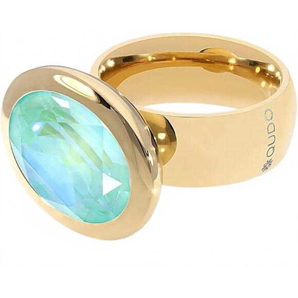 Qudo gold Ring TIVOLA big Edelstahl crystal silky sage  NEW QUDO women\'s tivola unica ring in silky sage delite